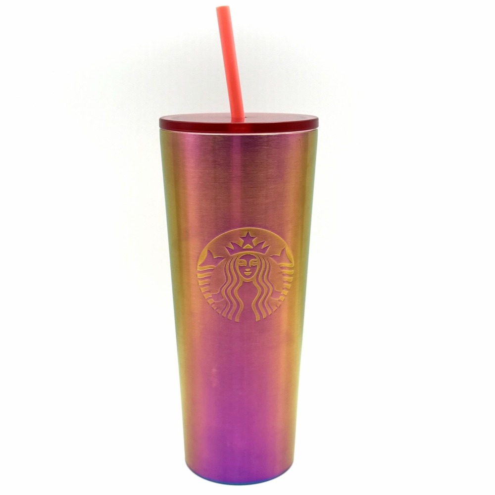 Starbucks 24oz Iridescent Stainless Steel Cold Cup Tumbler Venti with Straw